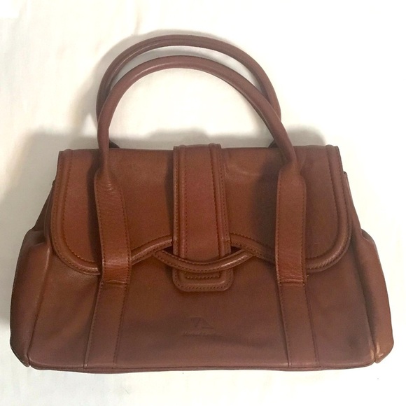 Mashhad Leather Handbags - Brown Leather Satchel Top Handle Flap Magnet Opening Rare Find